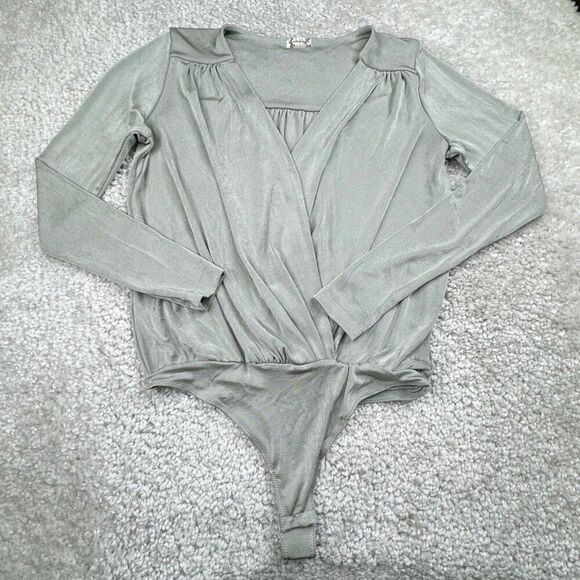 Free People Faux Wrap Bodysuit Sage Green - Picture 1 of 9